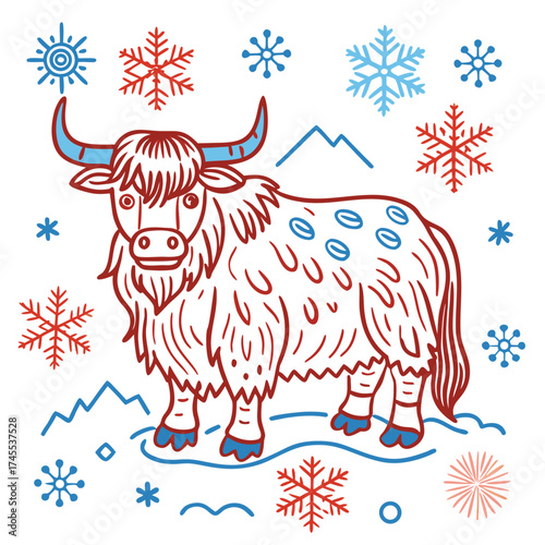A cute cartoon vector illustration of a reindeer or deer for a Christmas or Xmas card design in winter snow is a funny holiday animal mammal
