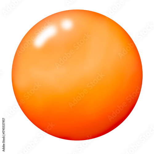 a glossy, solid orange sphere with a bright highlight, isolated background, png file
