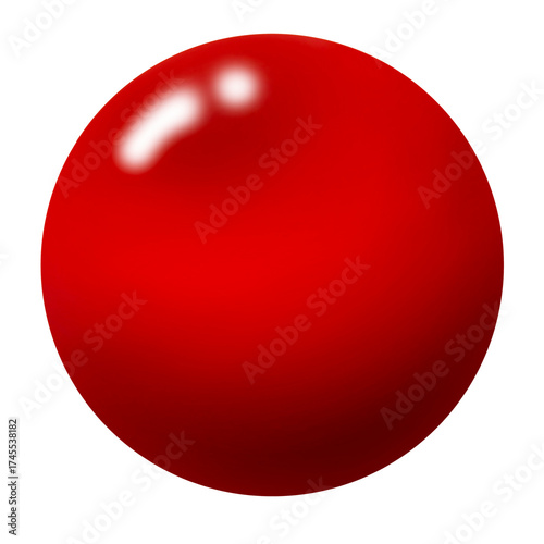 A shiny, bright red circle is digitally rendered like a glossy, solid red sphere glass ball, isolated background, png file