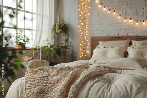 Home mockup, cozy bedroom interior background, 3d render