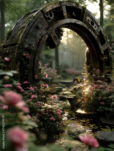 Enchanted Garden of Time — Overgrown Forest with Ancient Broken Clocks and Magical Light