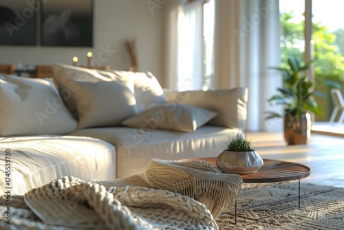Home mock up, cozy modern interior background, 3d render
