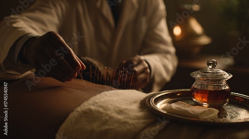 Acupuncture Therapy Session with Warm Herbal Atmosphere