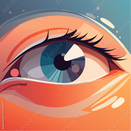 Blue eye with eyelashes and highlights