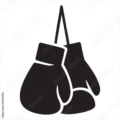 Simple black silhouette of boxing gloves hanging together on a string