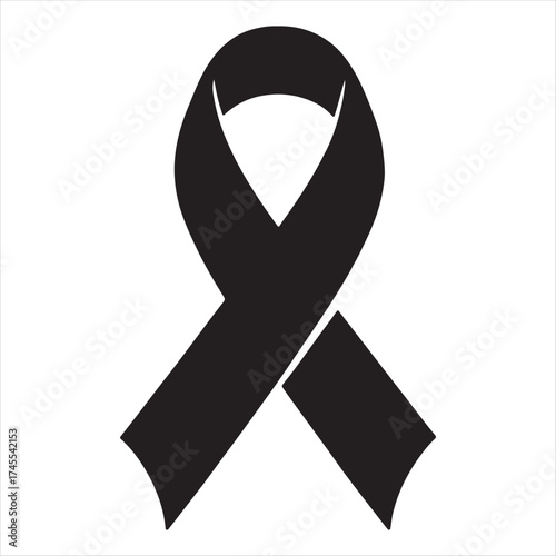 Simple black ribbon symbol representing mourning remembrance and support for a cause or loss