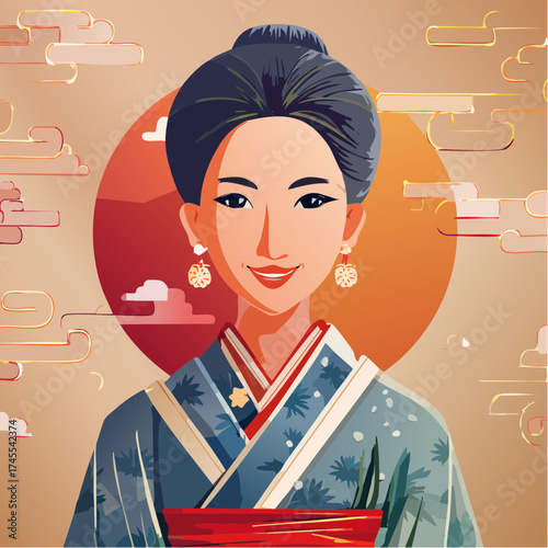 Japanese woman in kimono with traditional background