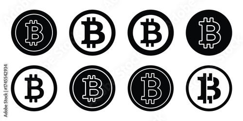 bitcoin silhouette business vector icon bundle