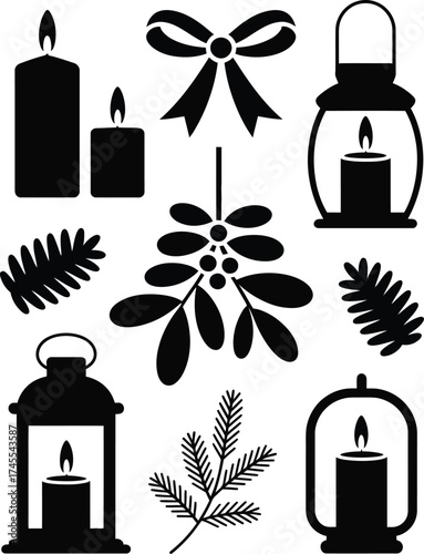 Black holiday icons vector silhouette white