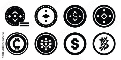 cryptocurrency silhouette business vector icon bundle