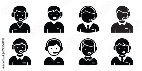 customer service silhouette business vector icon bundle