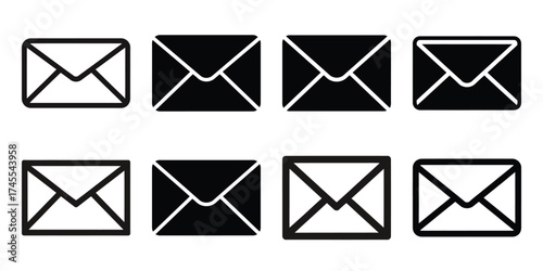 email silhouette business vector icon bundle