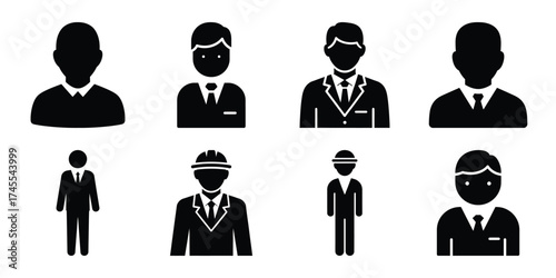employee silhouette business vector icon bundle