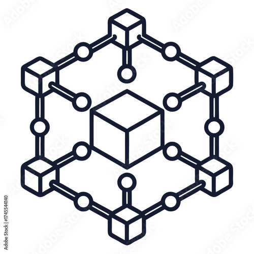 chain link made of data nodes outline icon style line art