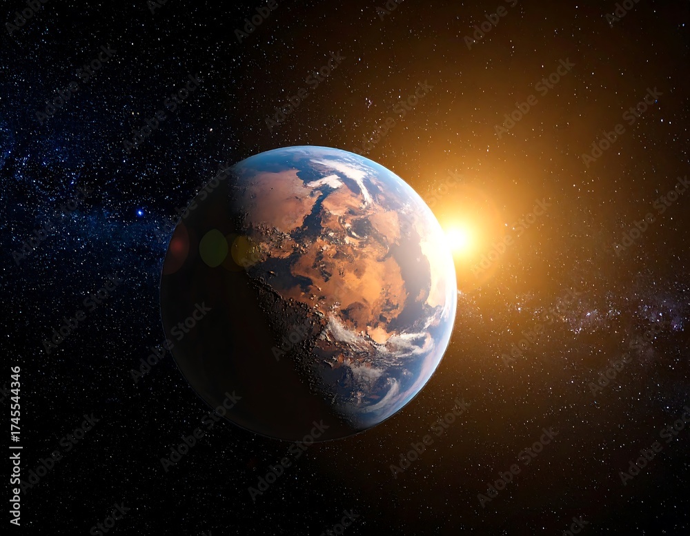 Obraz premium A view of a terrestrial planet and a star in space