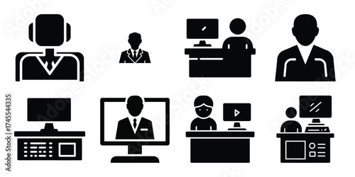help desk silhouette business vector icon bundle