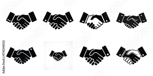 handshake silhouette business vector icon bundle