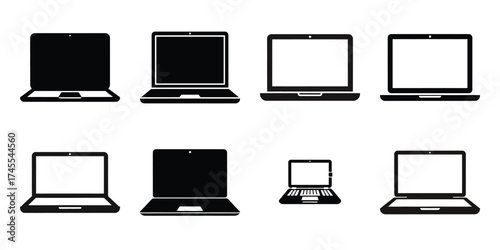 laptop silhouette business vector icon bundle