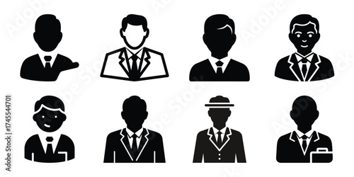 manager silhouette business vector icon bundle