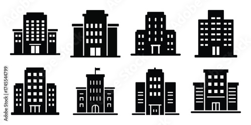 office building silhouette business vector icon bundle