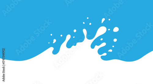 Milk Splash Wave Vector Background Template. Yogurt Stain Shape with Drips Graphic Border Frame. Pouring Cream Flow Flat Illustrations with Drops and Splashes on Blue Background