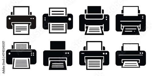 printer silhouette business vector icon bundle