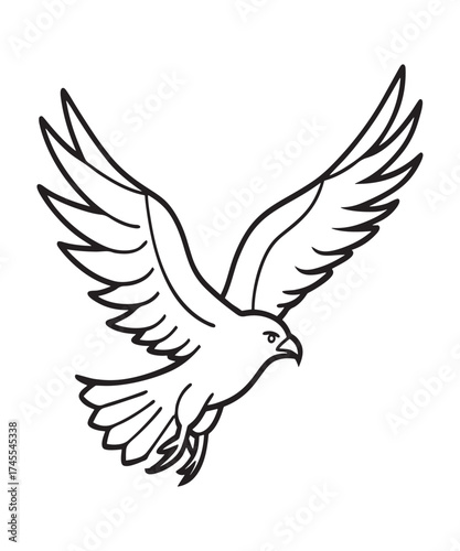 Stylized Eagle Soaring with Majestic Wings Black and White Illustration