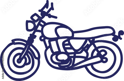 Retro style motorcycle drawing on white background design element art