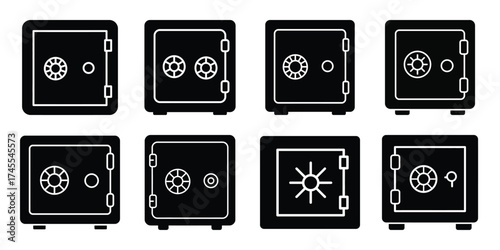 safe box silhouette business vector icon bundle