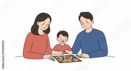 Happy family playing a board game together at home, enjoying quality time with fun and laughter and childhood memories.