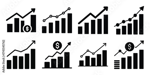 stock market silhouette business vector icon bundle