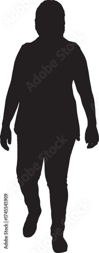 vector,silhouette o front view of a woman walking looking at camera
