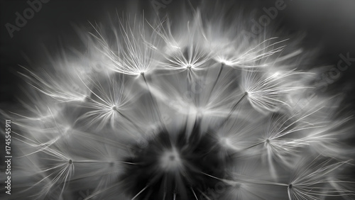 Naklejki na meble Black and white Dandelion in the sun  Black and white abstract dandelion flower background, extreme closeup with soft focus 