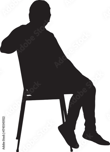 vector,silhouette o side view of a woman sitting on chair looking at camera