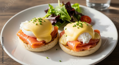 Delicious Smoked Salmon Eggs Benedict With Fresh Greens