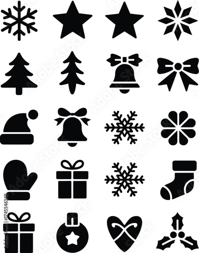 Holiday icons vector silhouette christmas snowflake
