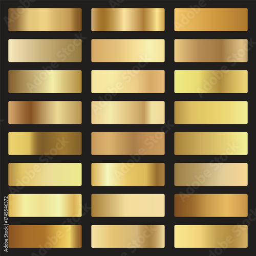 Golden gradients set. Metallic gold gradients. Elegant gold gradients collection.