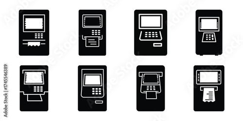 atm silhouette business vector icon bundle