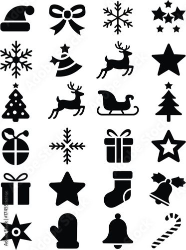 Christmas icons festive objects vector silhouette