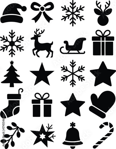 Christmas icons vector silhouette holiday