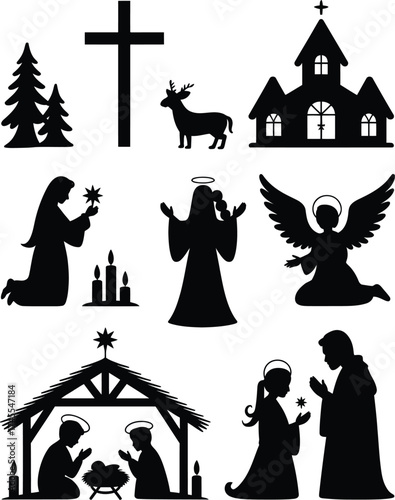 Nativity scene figures and symbols christmas religious