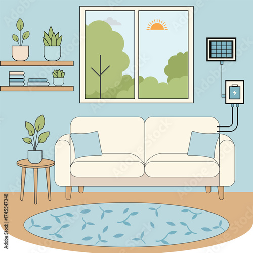 living room interior with sofa illustration