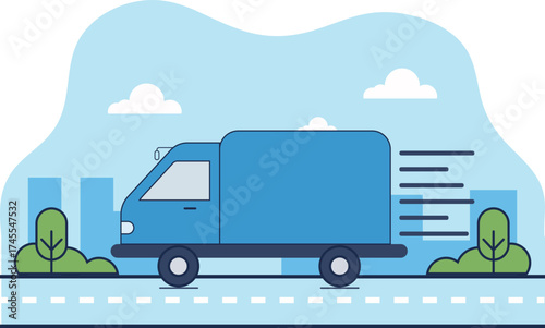 blue truck illustration on the road  
