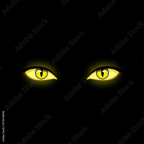 A pair of glowing yellow cat eyes staring from the darkness.