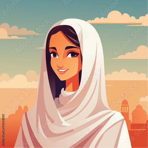 Woman in hijab with desert landscape background