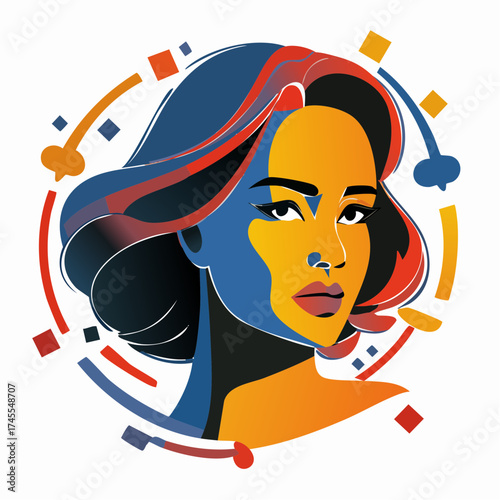  effulgent muse neon chiaroscuro portrait impressionist roses memphis geometry poster print cover art marketing asset fuchsia cyan lavender black white vibrant decorative wall art