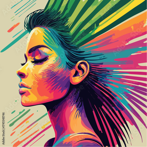 iridescent reverie luminous profile pastel impasto with electric palm fronds glitch vectors magazine cover poster teal magenta peach charcoal alabaster editorial asset