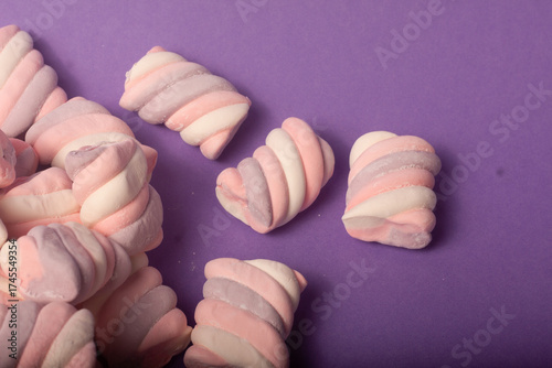 marshmallows on a purple backround
