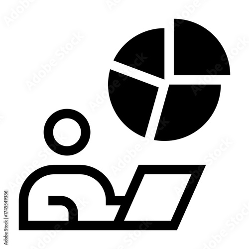 Icono de análisis de resultados. Interpretación de datos con gráfico circular. Ilustración vectorial