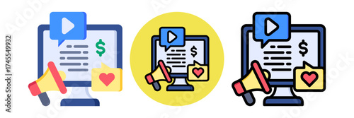 Digital Marketing Icon Flat & Flat Line Style Collection Set